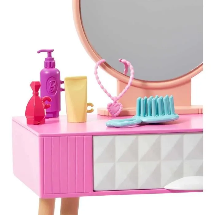 Mobilier Barbie - HJV35 - Maison de poupée - Vanité, Miroir, Tabouret - Blanc-3