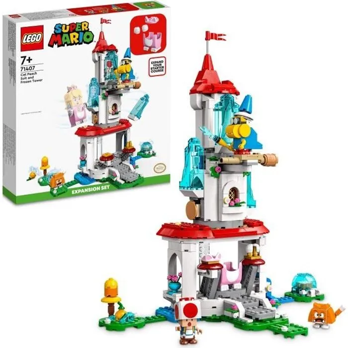 LEGO 71407 Super Mario Ensemble d’Extension La Tour Gelée et le Costume de Peach Chat, Figurine Toad, Jouet Château, Enfants 8 Ans-0