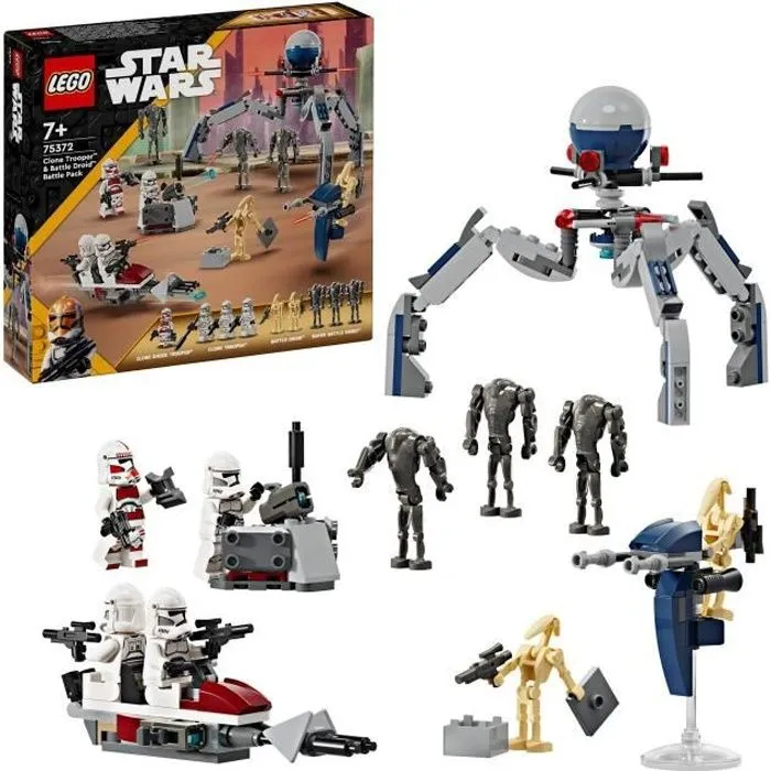 LEGO® 75372 Star Wars Pack de Combat des Clone Troopers et Droïdes de Combat, Jouet avec Speeder Bike et Figurine-0