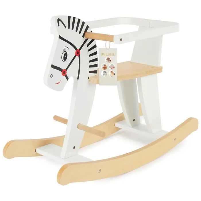 Cheval à Bascule en Bois Zèbre Bieco - Pour Bébé à partir de 1 an - Repose-pieds et Cadre de Sécurité-0