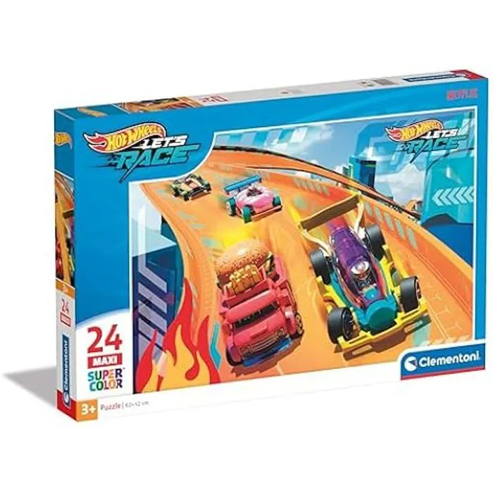 Puzzle - CLEMENTONI - Supercolor Hot Wheels - 24 Maxi pièces - Dessins animés-0