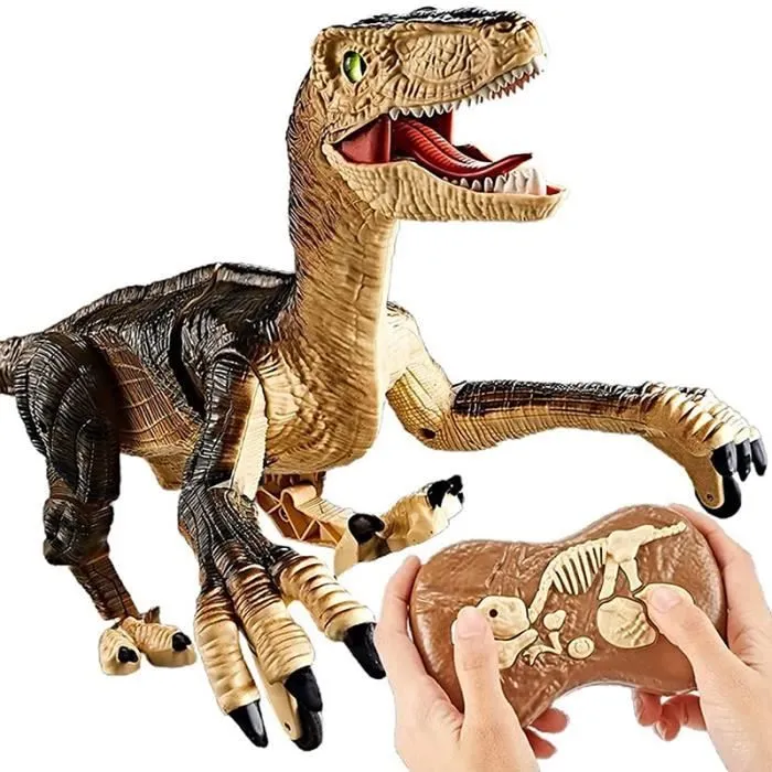 SHOP-STORY - VELOCIRAPTOR : Dinosaure Télécommandé avec Lumières et Sons - Marron-2