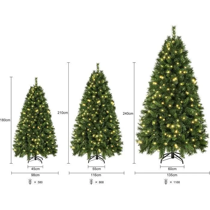 SALCAR Sapin de Noël Artificiel Lumineux 210cm, Arbre de Noel avec 380 LED, 868 Pointes de Branche, Assemblage Rapide-2