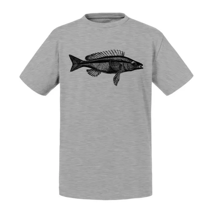 T-shirt Enfant Gris Dessin Poisson Noir et Blanc Riviere Marin Ocean Mer Plonge-0
