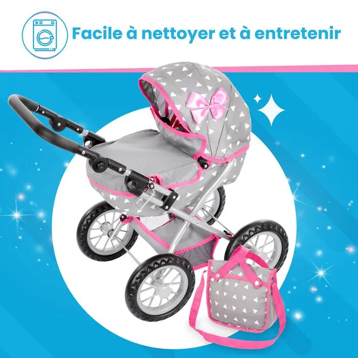 Kinderplay Poussette Poupee, Poussette Jouet - Poussette Landeau Bebe pour Poupée, Gondola, Poignée Hauteur 33 - 63 cm, KP0262S-4
