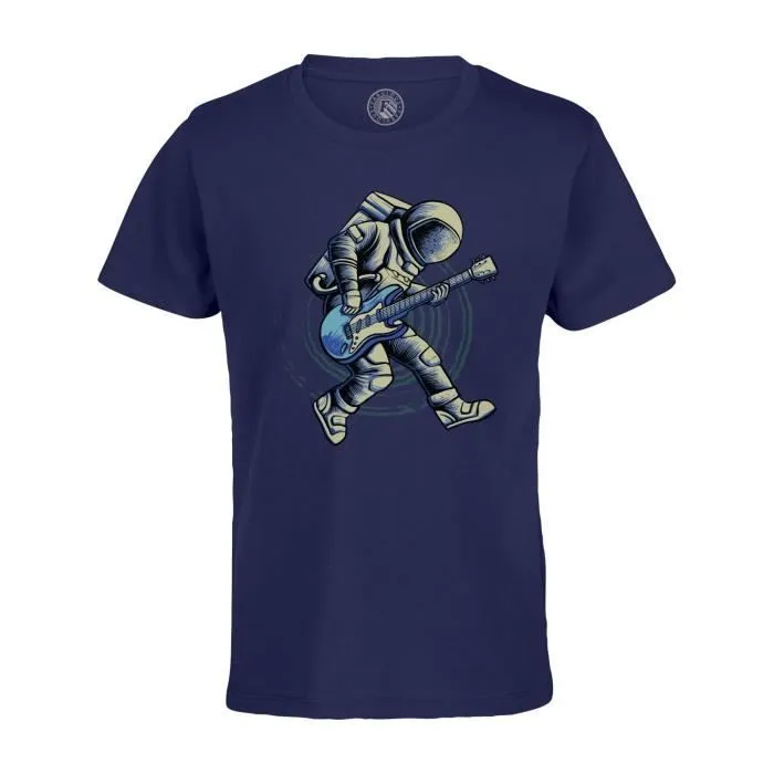 T-shirt Enfant Bleu Space Rocker Cosmonaute Illustration Guitare Rock Espace-0