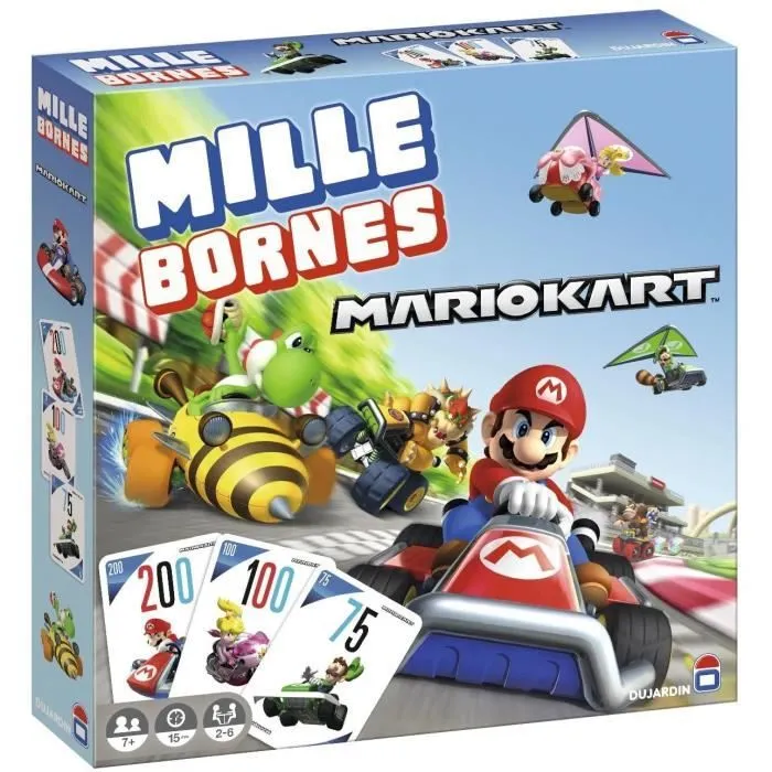 MILLE BORNES MARIO KART 2023 - Jeu de cartes - DUJARDIN - Parcourez les 1000 Bornes aux côtés de Mario et ses amis!-0