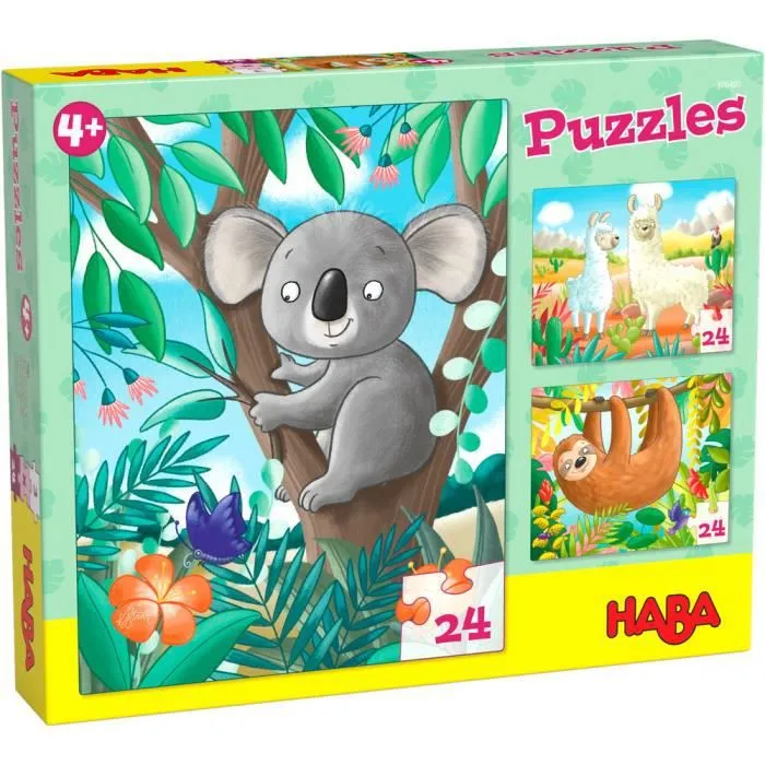 Puzzle Koala, Luiaard & Co HABA - Ensemble de 3 puzzles de 24 pièces chacun - Pour enfants dès 3 ans-0