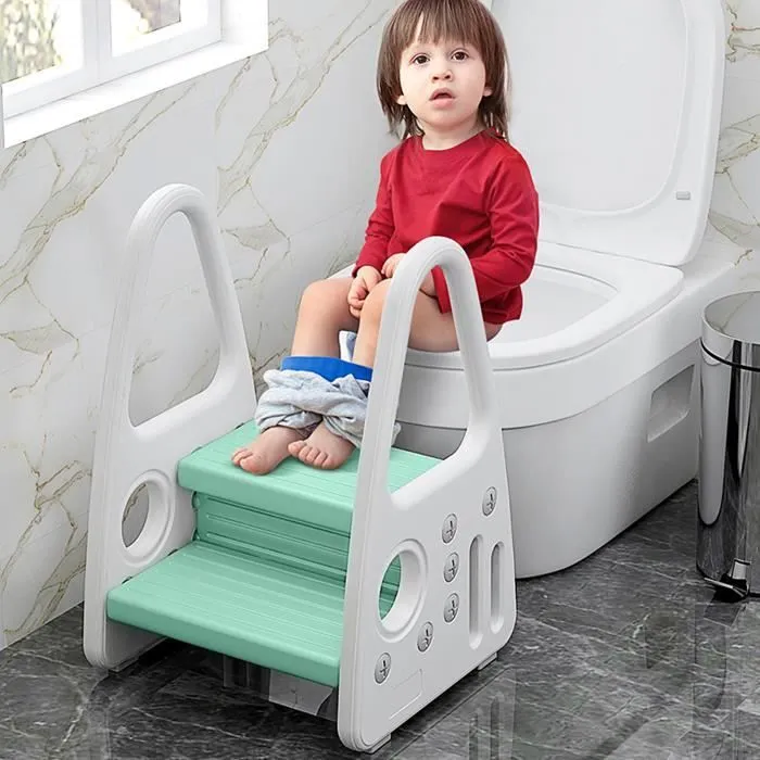 LZQ Marche Pieds Enfants 2 marches Antidéparant pour apprentissage escabeau tabouret avec deux accoudoirs antidérapant - vert clair-3