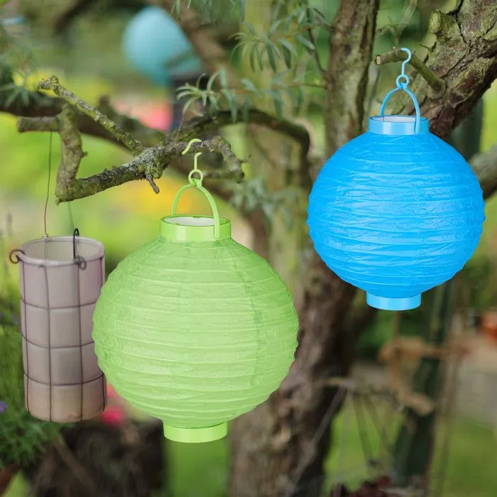 Relaxdays Lampion chinois LED abat-jour papier lanterne boule 20 cm rond décoration set de 10 à piles, coloré-1