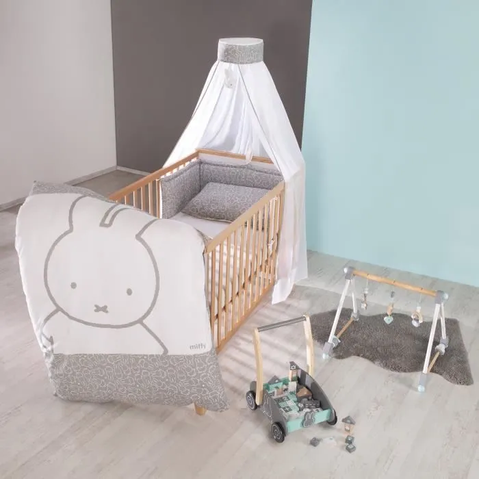 ROBA Parure de Lit Bébé "miffy®" 4 pcs : Housse de couette + Taie d'oreiller + Ciel et Tour de lit-1