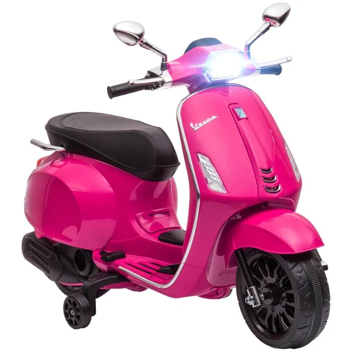 Scooter électrique enfant AIYAPLAY Vespa 6 V dim. 107L x 47l x 73H cm Musique MP3 Port USB Phare 2 roulettes, pour 3-6 ans, Rose-0