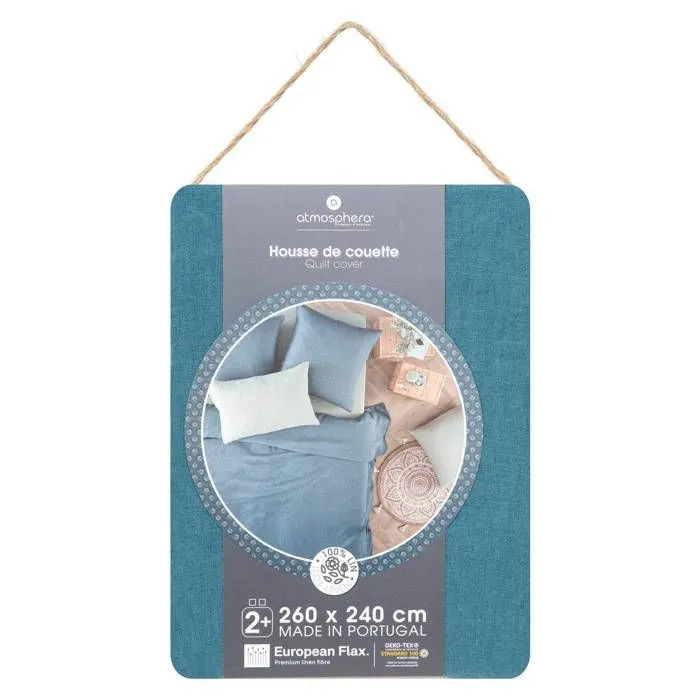 Housse de couette - Atmosphera - Linah - 100% Lin - 240x220 cm - Bleu canard-1