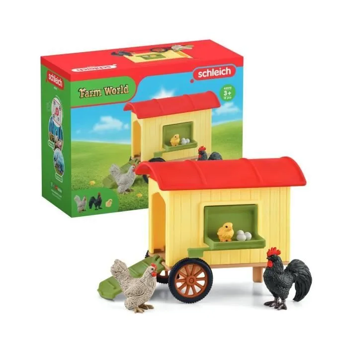 Coffret Poulailler Mobile SCHLEICH - Farm World - Avec 1 coq, 1 poulet, 1 poussin et des œufs-0