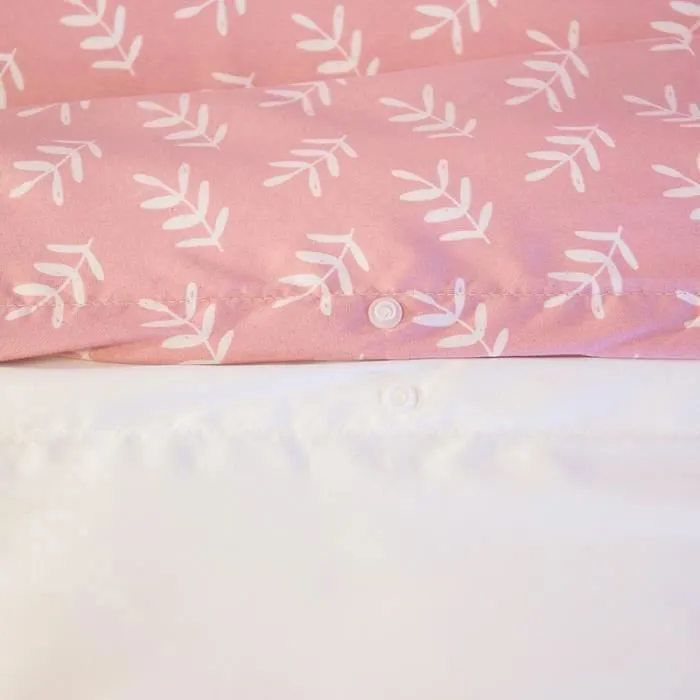 Parure de lit 140x200 cm enfant réversible- Housse de Couette + 1 Taie d'oreiller motif biche et feuillage rose et blanc– microfibre-2