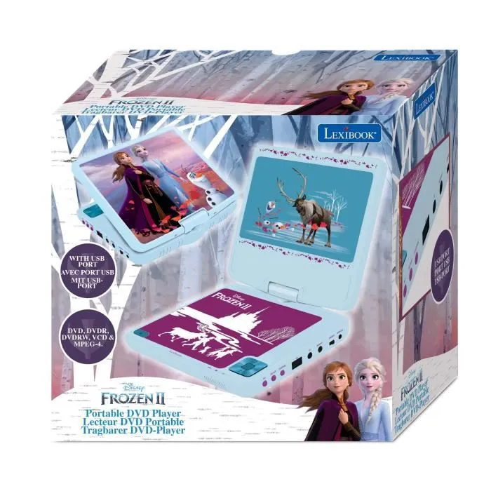 Lecteur DVD portable avec écran rotatif 7""et port USB, écouteurs Reine des Neiges-4