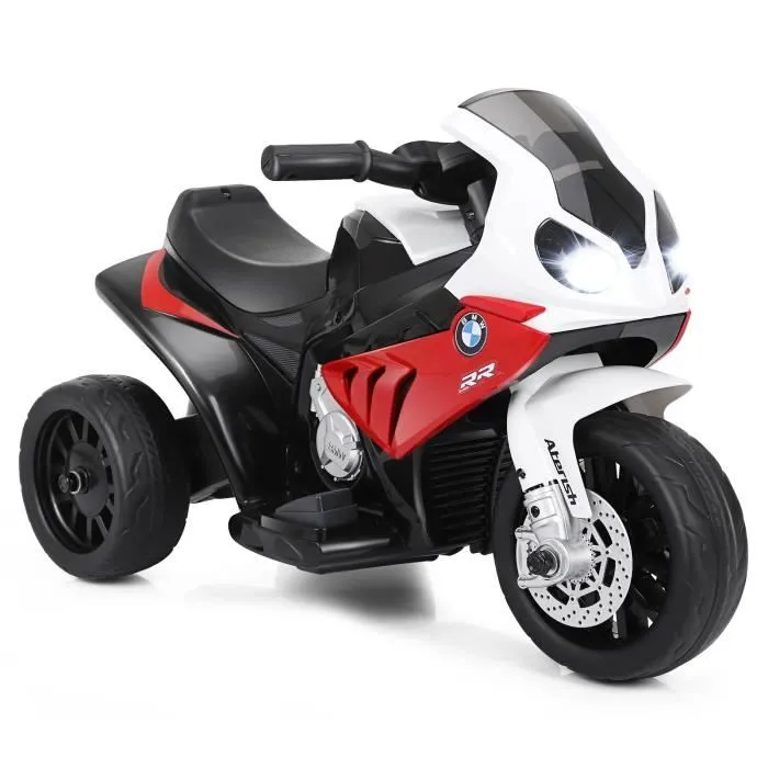 COSTWAY BMW Moto Electrique pour Enfants 6V/4Ah,3 Km/h avec Phare, Musiques 3 Roues 1,5-3 Ans Rouge-0