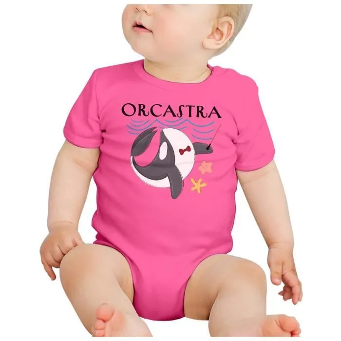 Body Bébé Manche Courte Rose Orcastra Orchestre Animaux Orque Mer Dessin Enfant-1