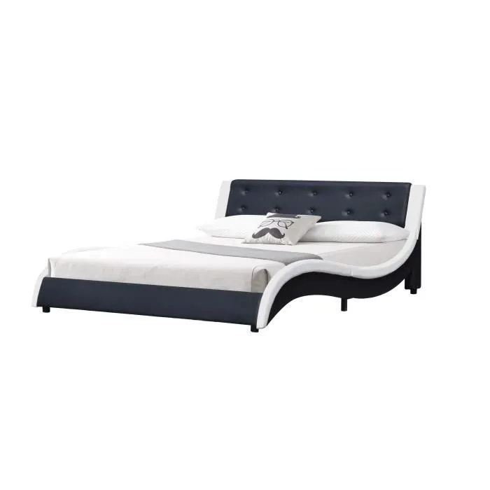 Lit - Blanc & Noir - 160x200 cm - MDF - Design Contemporain - 1 Place-1