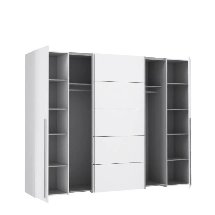 Armoire - Blanc mat - 2 portes battantes + 2 portes coulissantes - L 270,3 x P 61,2 x H 210 cm - NARAGO-2