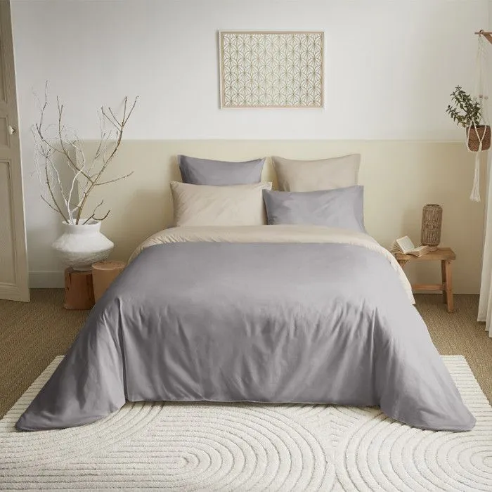 Pack complet 6 pièces Taupe/Lin réversible housse de couette pour lit 180 x 200 cm "King size"-1