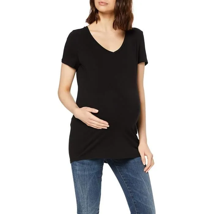 Noppies Tee SS V Neck Rome T-Shirt de Maternité, Noir (Black P090), 40 (Taille Fabricant: Medium) Femme -
