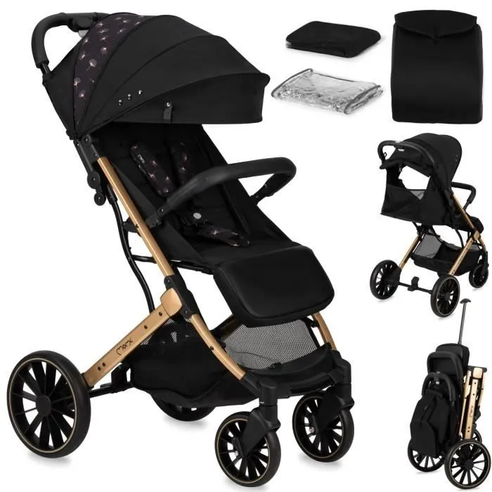 Bebeboutik MoMi Estelle Dakar Poussette bebe Citadine des la naissance jusqu a 22kg Nacelle Habillage Pluie Canne Avec Couvre jambes Noir