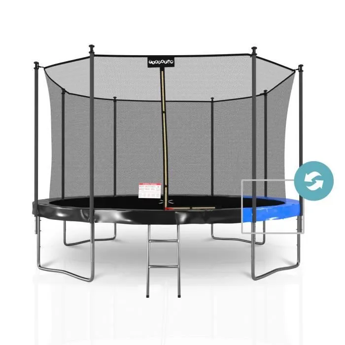 Trampoline ø366cm - 12FT Filet intérieur - Matelas réversible bleu et noir, Echelle - Classique-3