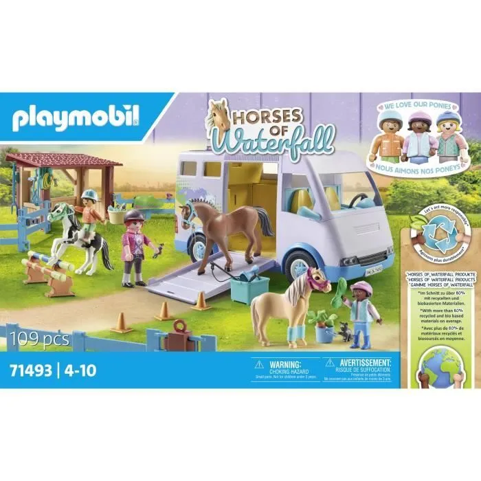 PLAYMOBIL 71493 Van pour cheval et poneys avec enclos, Horses of Waterfalls, 109 pièces, Dès 4 ans-4