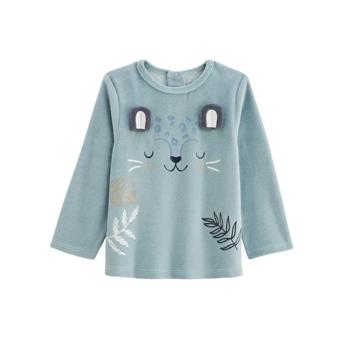 Pyjama bébé - Félintrépide - 2 pièces - Velours douillet - Imprimé félin - Bleu-1