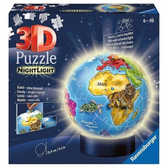 Puzzle 3D Globe Lumineux - Ravensburger - Voyage et cartes - Moins de 100 pièces - Mixte-0