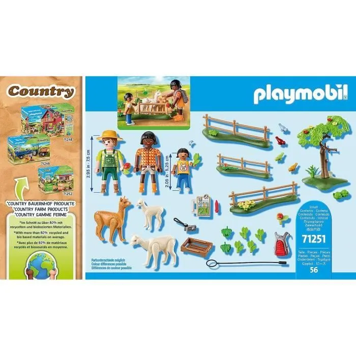 PLAYMOBIL 71251 Enclos à alpagas et randonneurs, Country La Ferme, 56 pièces, Dès 4 ans-4