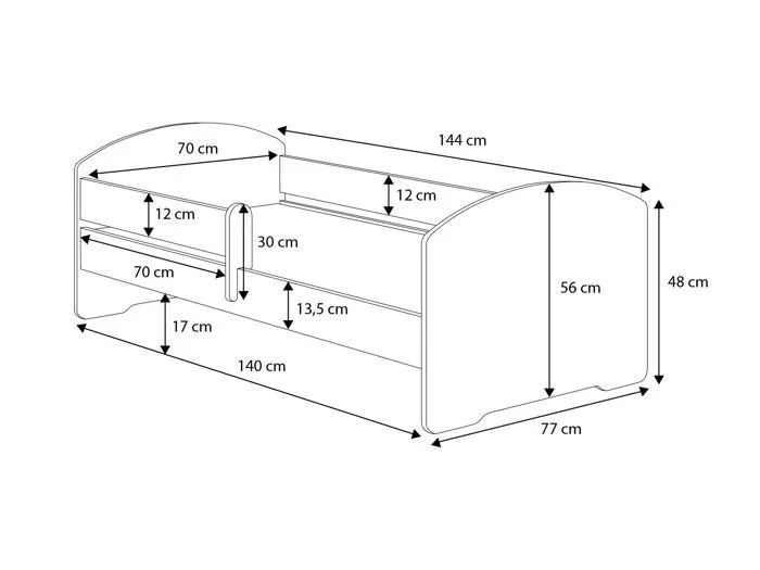 Lit enfant LOU avec balustrade et matelas inclus - Sans graphique - 140 cm x 70 cm-4