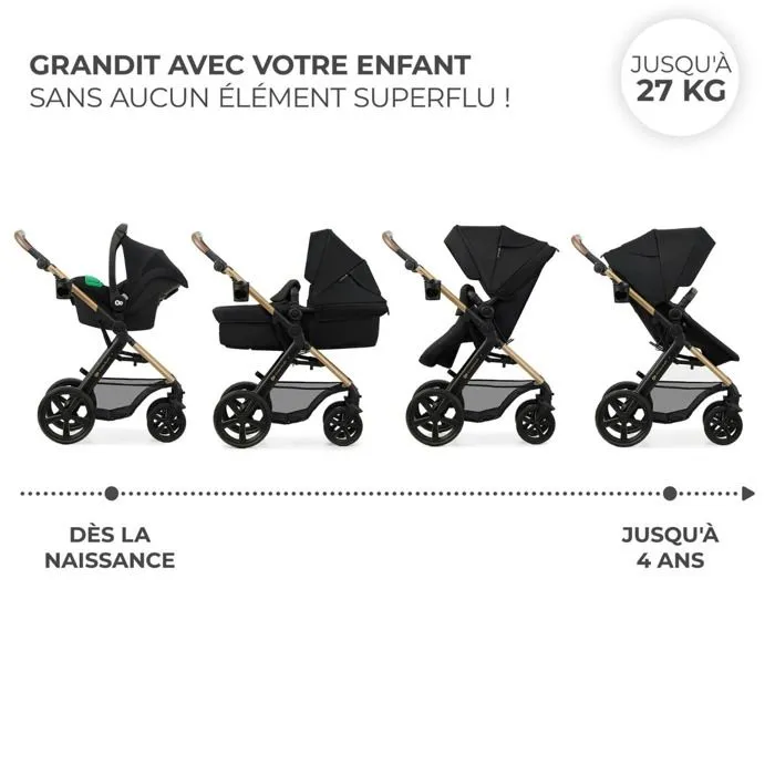 Poussette 3 en 1 Combinée - KINDERKRAFT MOOV2 - avec Siège auto I-size - Système de voyage - Accessoires inclus - Noir-2