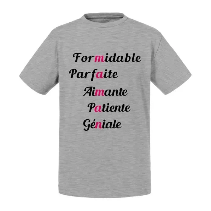 T-shirt Enfant Gris Maman Formidable Parfaite Aimante Patiente Geniale-0