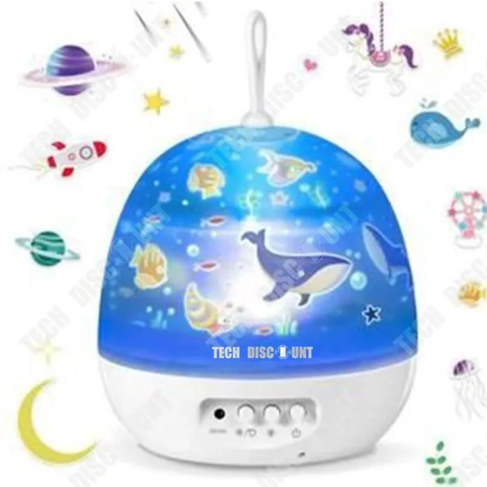TD® Veilleuse Enfant Projecteur Lampe de Projection 4 en 1 Bébé Etoile Lampe Océan Nuit Étoilée Rotative Nuit Romantique Blanc-0