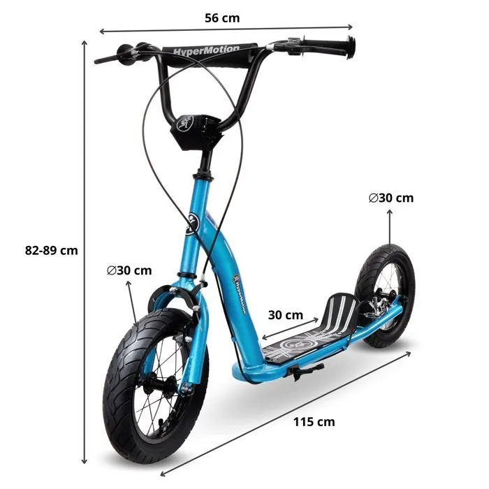 HyperMotion Trottinette Enfant & Ado - Freins à 2 Mains - Roues Gonflables 30 cm -Cadre en Acier Robuste - 50 KG MAX RUBY 12 - Bleue-4