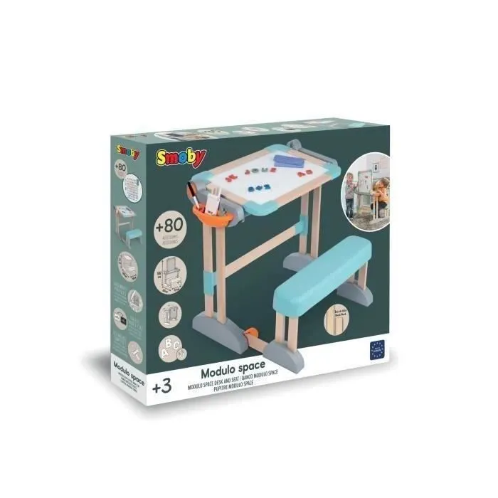 Smoby - Bureau Modulo Space - Transformable en Tableau Double Face - 80 Accessoires Inclus - Dès 3 Ans - 420304-1