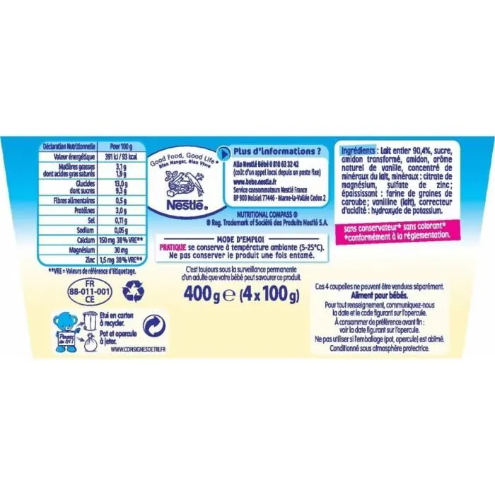 NESTLÉ P'tit Gourmand saveur Vanille - 4x100 g - Dès 6 mois-1