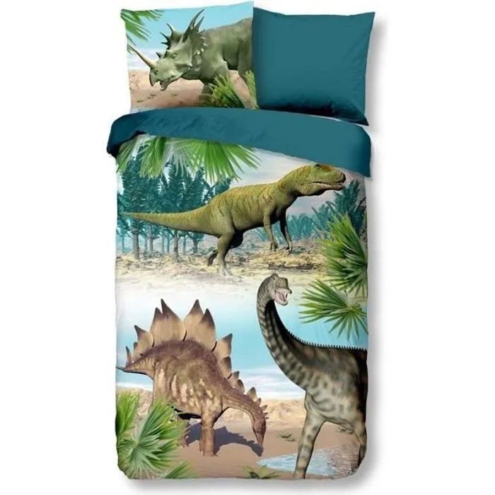 Housse de couette - Good Morning - Dino - 140x220 cm - 100% coton - Multicolore-0