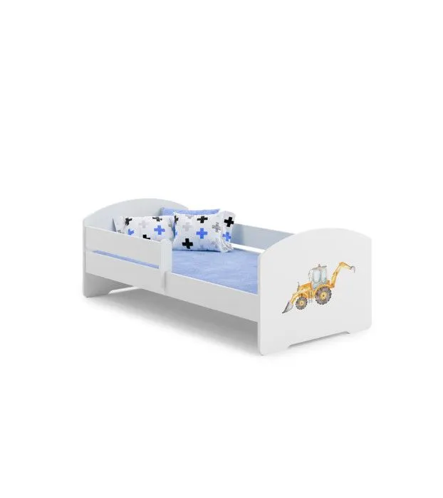 Lit enfant pour garçon LOU avec balustrade et matelas inclus - Pelleteuse - 160 cm x 80 cm-0
