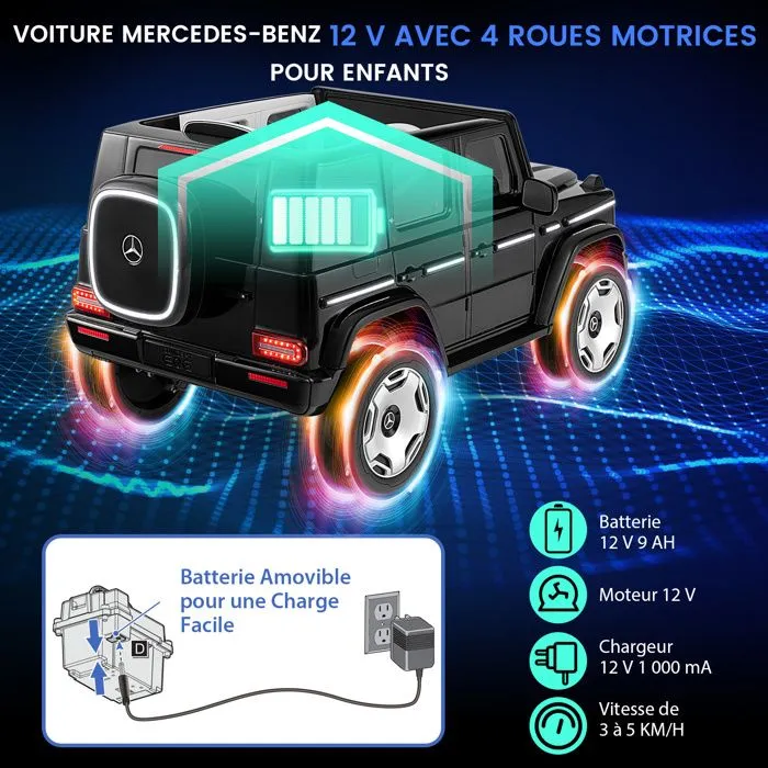 Mercedes-Benz Voiture Électrique Enfant - COSTWAY, 4 Roues Motrices, Télécommande, Lumières LED, Musique et Klaxon, 3-8 Ans, Noir-4