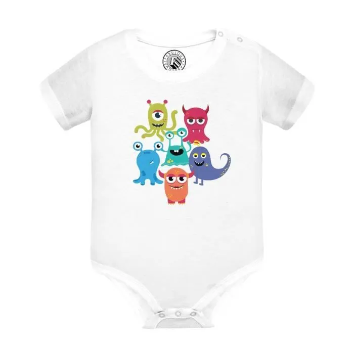 Body Bébé Manche Courte Blanc Monstres Mignons Halloween Peur Horreur-0