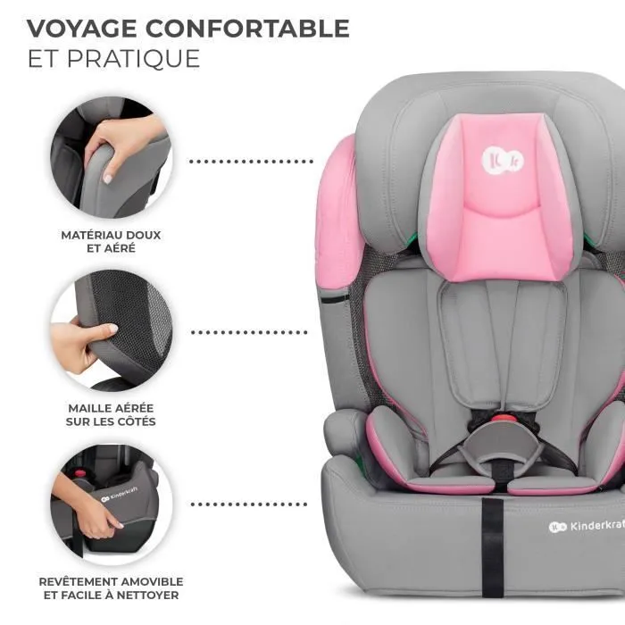Siège auto I-size 76-150 cm - KINDERKRAFT COMFORT UP2 - Têtière ajustable - Installation rapide - 15 mois à 12 ans - Rose-3