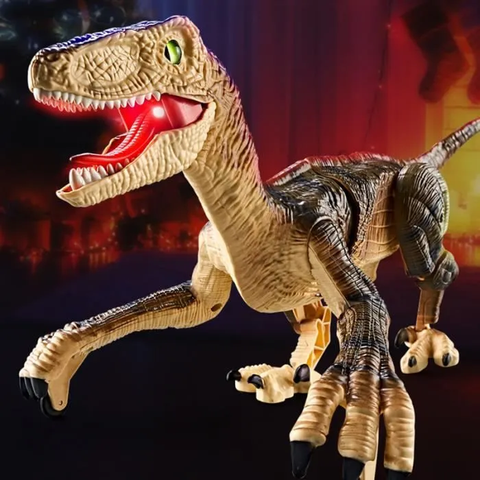 Jouet dinosaure télécommandé, avec lumière et son, jouet dinosaure électrique réaliste, cadeaux de Noël pour enfants -Brun-1