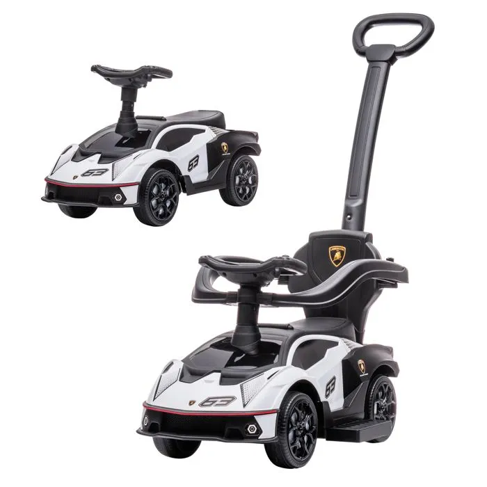 Voiture à pousser pour enfants AIYAPLAY porteur enfants 1 à 3 ans multi-équipée avec poignée de poussée, klaxon et volant, Blanc-0