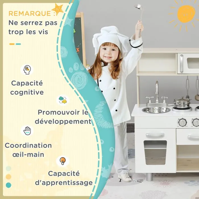 Cuisine Bois Jeu d'imitation - HOMCOM - Bambi - Blanc - 5 pièces - Mixte-5