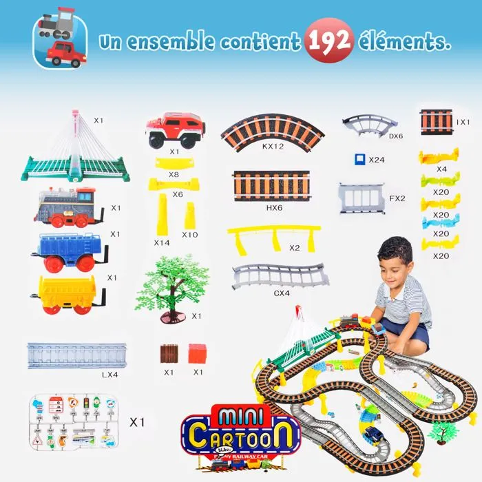 Train électrique avec circuit automobile - Kinderplay - KP0635 - 192 éléments - 89x69 cm - À partir de 3 ans-1