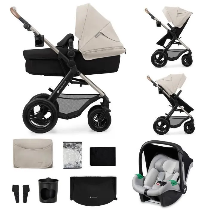 Kinderkraft MOOV2 AIR Poussette 3 en 1, Système de voyage de la naissance à 27 kg, Siège auto Mink PRO I-Size inclus, Gris-0