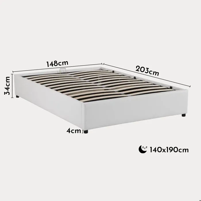 BAZIL - Lit sommier relevable avec coffre en simili cuir blanc 140x190 cm-4